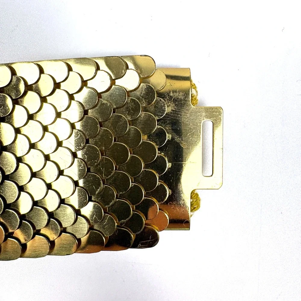 VTG 70s Gold Snake Scale Waist Cincher Floral‎ Buckle Belt Elastic Band Disco